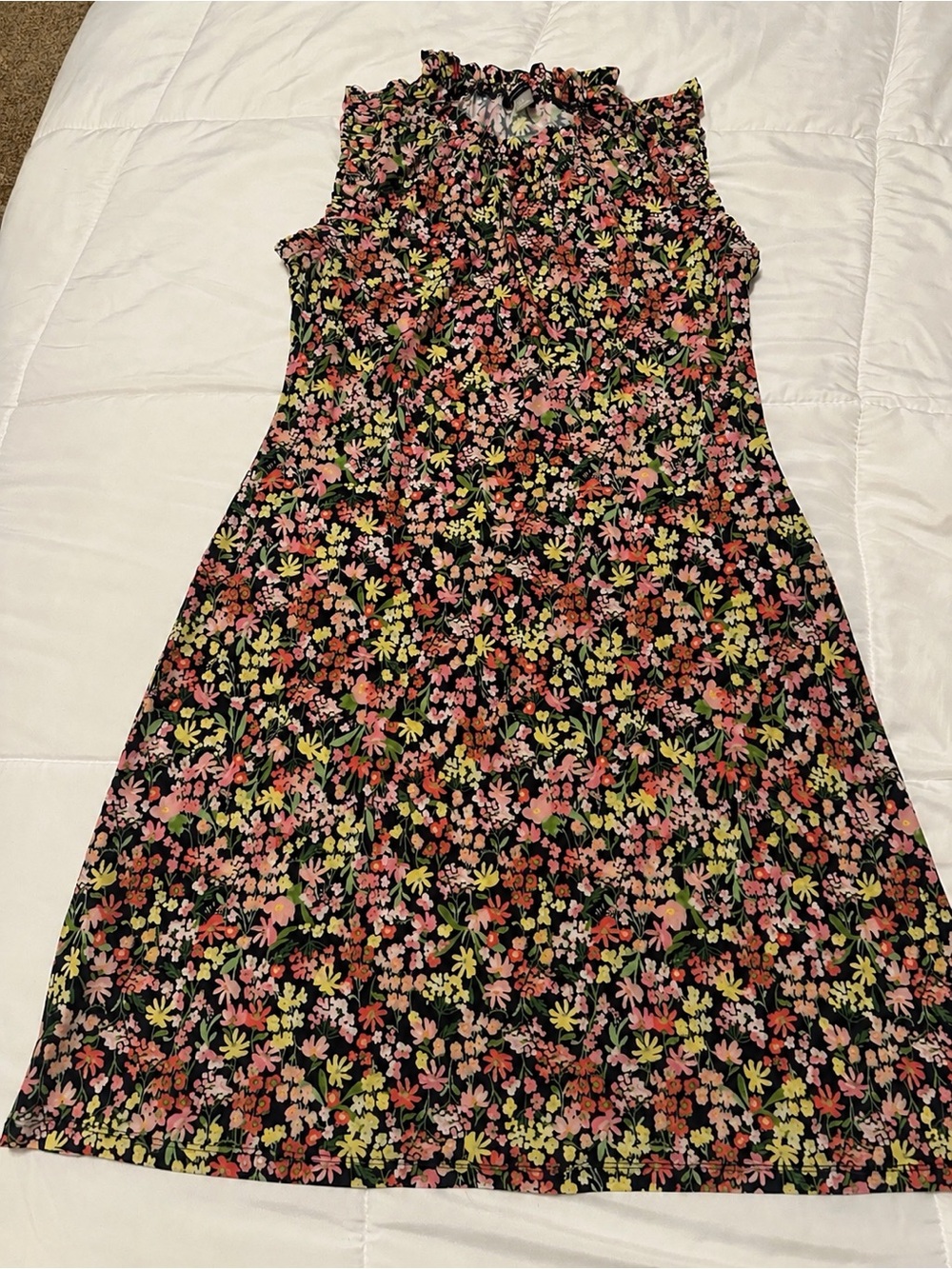 Tommy Hilfiger Floral Smocked Ruffle Neck Sleeveless Sheath Dress